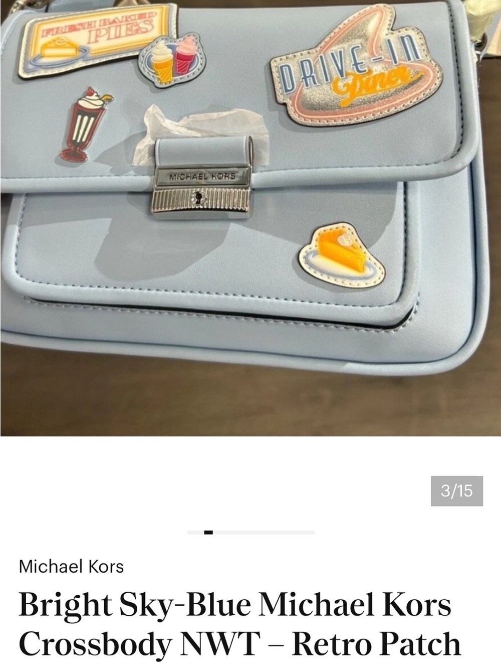 Michael Kors Sky Blue Crossbody with Retro Patch Accents - Picture 3 of 14